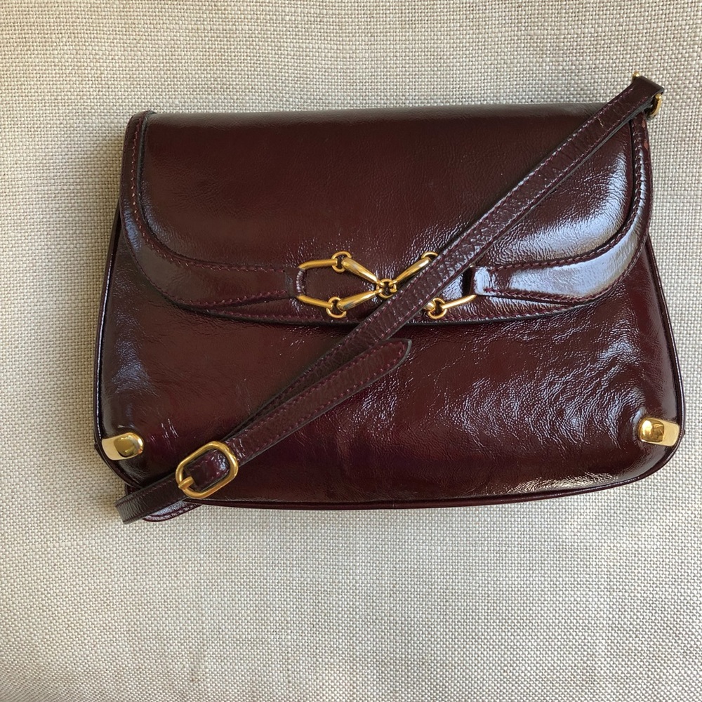 Gucci Vintage Shoulder Bag Horsebit Clutch Patent Leather